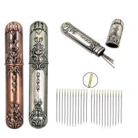 New 2-Pack Retro Antiqued Metal Sewing Needle Travel Containers & 2 12-Packs Self-Threading Needles in 3 Sizes