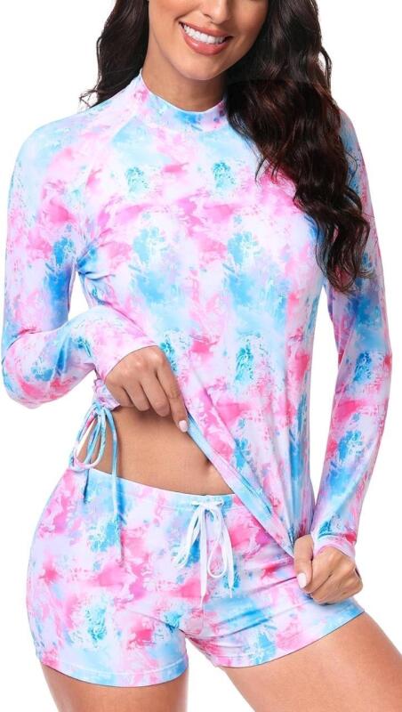 New Size XS Women's UNIQUEBELLA UV Protection UPF 50+ Long Sleeve Surf Shirt with Beautiful Patterns Swimwear Swimming Tankini