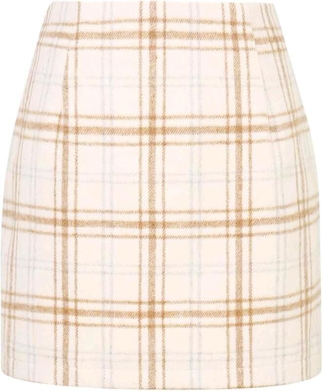 New Size XXL Women's Kissmoda Casual Mid-Thigh Winter Fuzzy Fleece Plaid Outer + Lined Inner Skirt With Side-Zipper