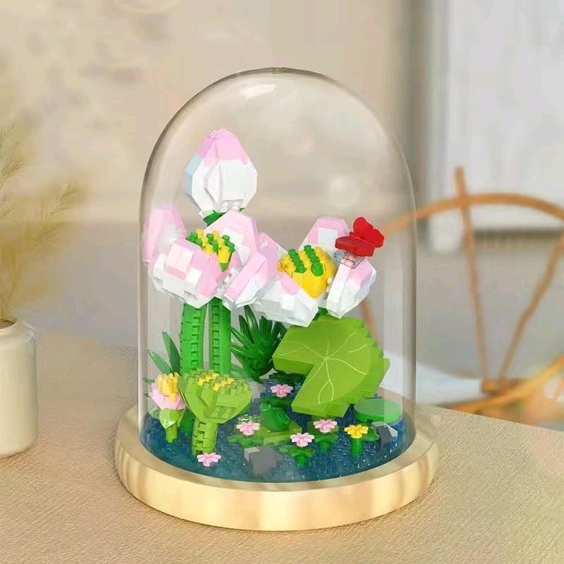 New Water Lotus Lily Pass Flower Bouquet Building Set, Mini Bricks Building Blocks Set