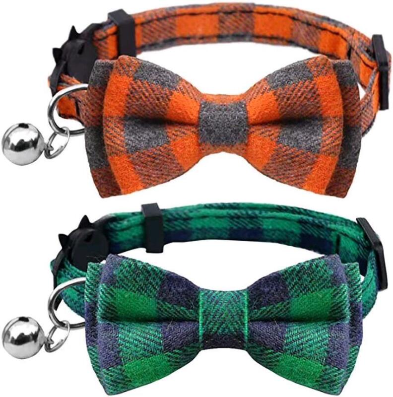 New 2 Pack Cat Collars, with Adjustable Breakaway Bowtie and Sliver Bell, for Small Dogs and Cats Neck 7.8"-10.2"
