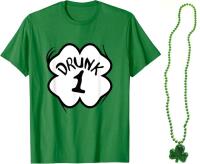 New Size MED Women's Funny St Patrick's Day "Drunk 1" T-Shirt & Beaded Necklace