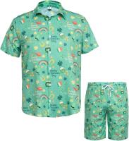 New Size MED Men's St Patricks Day Shirt Men Irish Hawaiian Shirts Shorts Set Shamrock Button Up Shirts for St.Patrick's Day Party