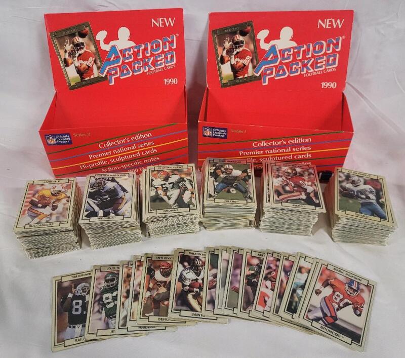 1990 Action Packed NFL Football Trading Card Singles , 300+ Trading Cards & Series 1 and Series 2 Box