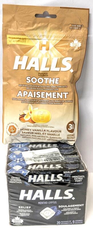 [EXP 05/2025 - 01/2027] New HALLS Lozenges: 20 Packs Extra Strength Menthol & 30 Lozenges Soothe Honey Vanilla