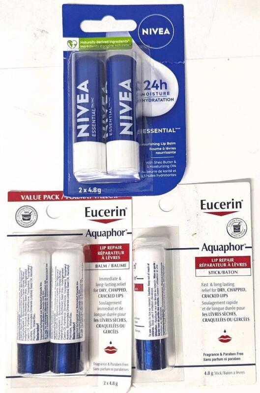 5 New Lip Balms : 3&times; EUCERIN Aquaphor Lip Repair & 2&times; NIVEA 24hr Moisture
