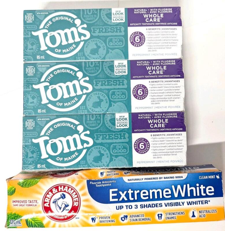 [EXP 01/2026 - 09/2026] 4 New Mint-Flavored Toothpastes: 3&times; TOM'S Whole Vare Anti Cavity & Arm & Hammer Extreme White