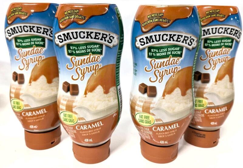 [BB 02/2025] 4 New SMUCKERS 97% Less Sufar Caramel Flavored Syrup