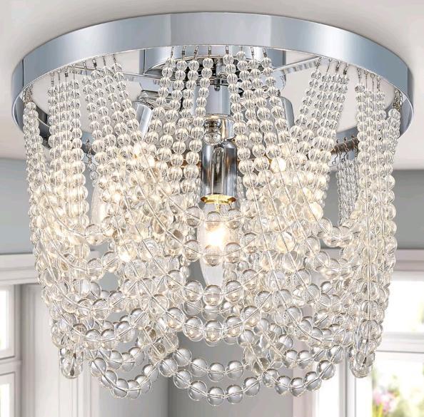 New Majhiow Modern 3-Light Crystal Chandelier Ceiling Light Fixture, Flush Mount Ceiling Light Round , Brushed Nickel . Box has some stains on outside , does not effect product in box