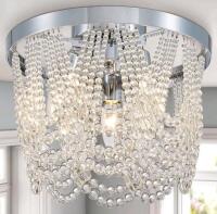 New Majhiow Modern 3-Light Crystal Chandelier Ceiling Light Fixture, Flush Mount Ceiling Light Round , Brushed Nickel . Box has some stains on outside , does not effect product in box
