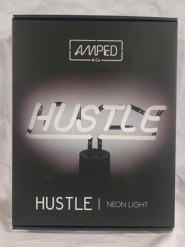 New Amped & Co HUSTLE Neon Desk Light, Real Neon, White, Home Decor Neon Signs .