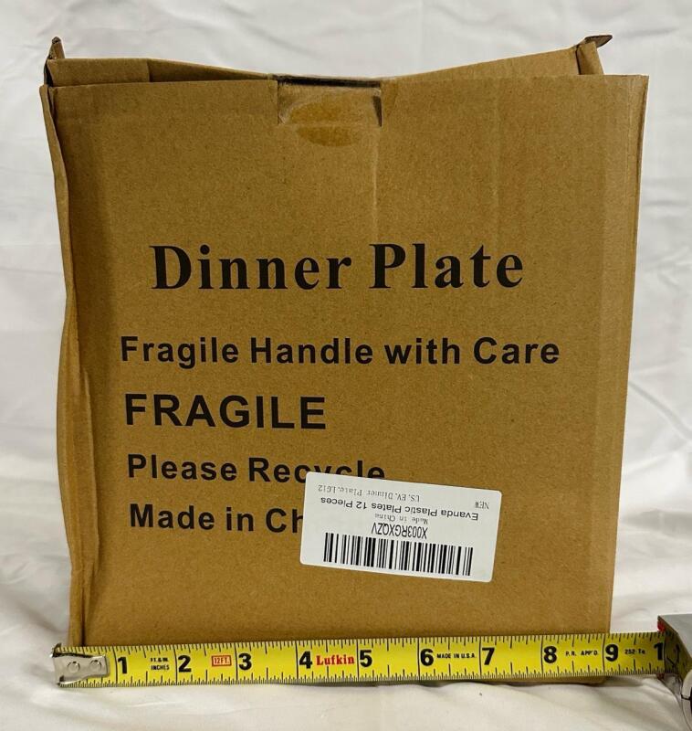 12 New Evanda Plastic Plates, 3 Sizes