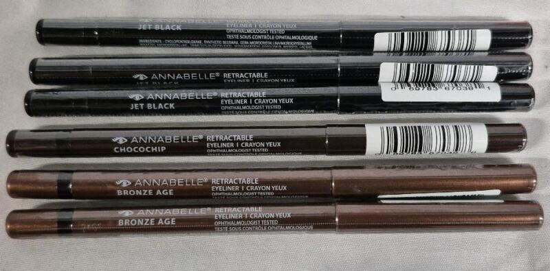6 New Annabelle Retractable Eyeliners - Jet Black, Chocochip, and Bronze Age