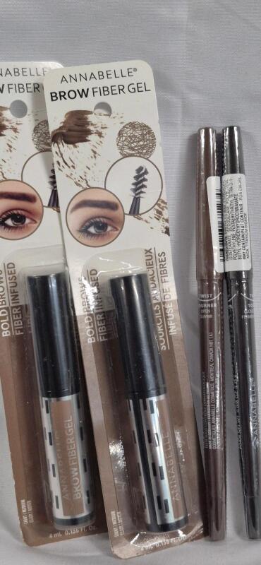 4 New Annabelle Brow Fiber Gel (Light/Medium) & Waterproof Brow Liner (Taupe & Ebony)
