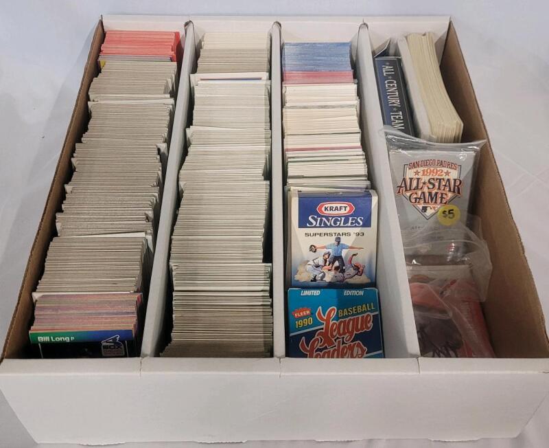 1990s MLB Baseball Trading Card Singles in Quad Long Box . Topps , Donruss , Bowman , Kraft , Fleer , T.O. Blue Jays Team Cards .