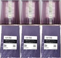 3 New No. 918 Erica Crushed Sheer Voile Rod Pocket Single Curtain Panels, 51" x 84", Purple