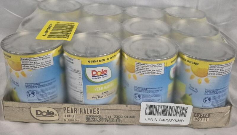 [BB 2025 03 25] 12 New Dole Pear Halves in Water Cans