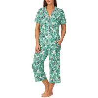 New Size LG Women's ROOM SERVICE Tropical Leaves 2-Piece Cropped Bottoms Pajama Set