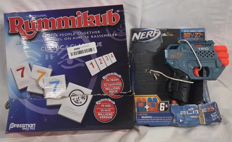 New Toys and Games Lot Original Rummikub Classic Game and Nerf ELITE 2.0 Blaster