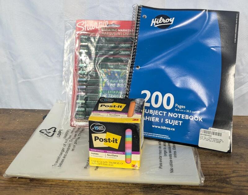 New: Office Supplies - Post-it Notes - Sharpie Creative Markers - Notebook - 50 Pack of Clear Thermal Laminator Sheets