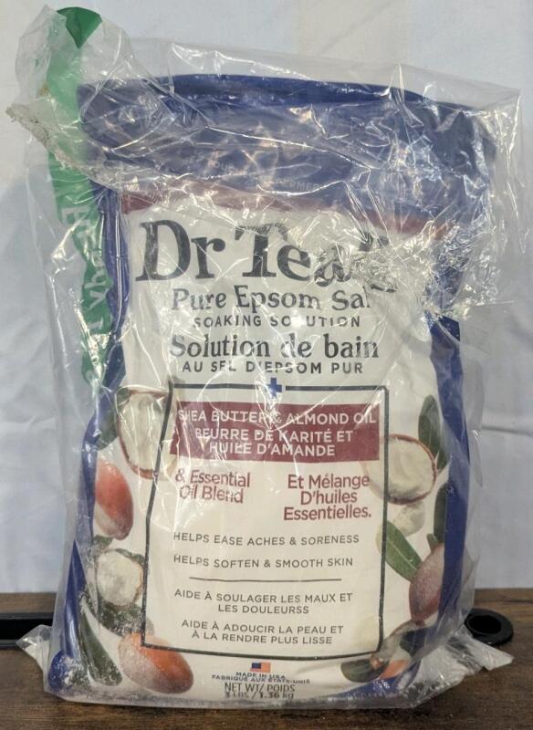 New: Dr Teal Epsom Salt - Shea Butter and Almond Oil - Bag is Damaged but Contents Appear Full - 3lbs