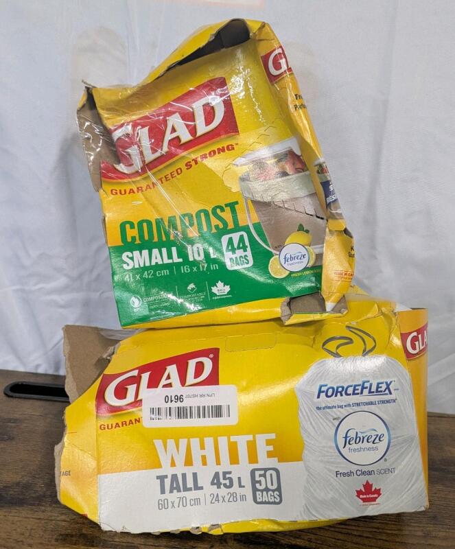 2 New: Garbage + Compost Bags - White Garbage Bags 45L Tall - Small Compost Bags 10L