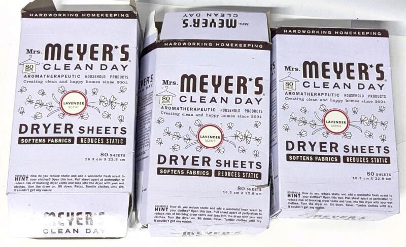 3 As-New Opened Packs MEYER'S Clean Day Lavender Scented Dryer Sheets