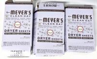 3 As-New Opened Packs MEYER'S Clean Day Lavender Scented Dryer Sheets