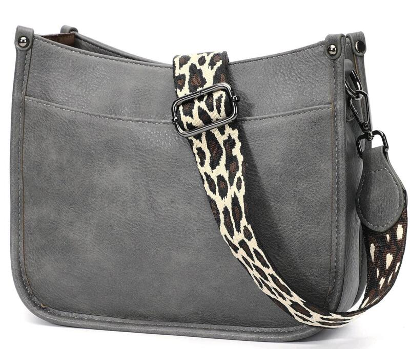New KL928 Vegan Leather Crossbody Bag Purse With Woven Leopard Print Strap