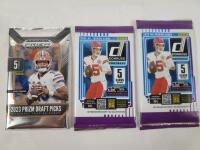 2023 Panini Prizm Draft Picks NFL Football Sealed Trading Card Wax Pack & 2025 Panini Donruss NFL Football Sealed Trading Card Wax Packs &times;2 . Three (3) Sealed Packs