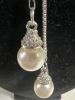 Three 925 sterling Pearl Earrings Lariat Pearl Rhinestone Necklace - 4