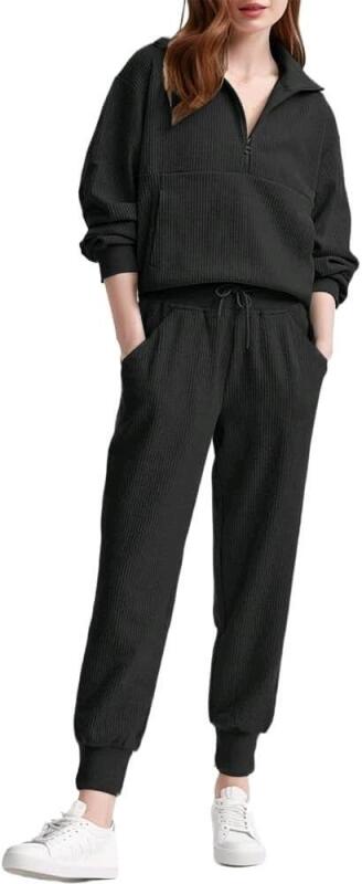 New Size MED Women's 2 Piece Sweater Set Long Sleeve Sweatshirt Pullover Zip Up Tops Jogging Pants Tracksuit Outfits Lounge Set