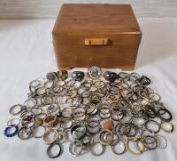 150+ Various Size Rings & Wooden Jewelry Box .