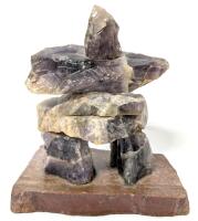 Vintage Thunder Bay Ontario Handmade Natural Amethyst Stone Inukshuk, 6.25" Tall