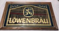 L&ouml;wenbr&auml;u Wood Framed Mirror Bar Sign . Measures 32.5"&times;20 ⅝" .
