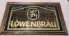 L&ouml;wenbr&auml;u Wood Framed Mirror Bar Sign . Measures 32.5"&times;20 ⅝" .