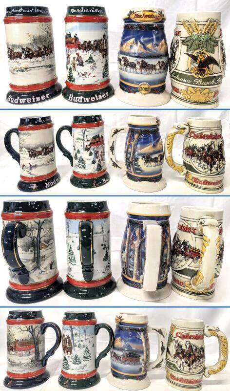 4 Vintage 1990, 1991, 2000 + Undated 1983 Holiday Steins, Handmade Collectables, 6.5" - 7" Tall Each, No Chips or Cracks