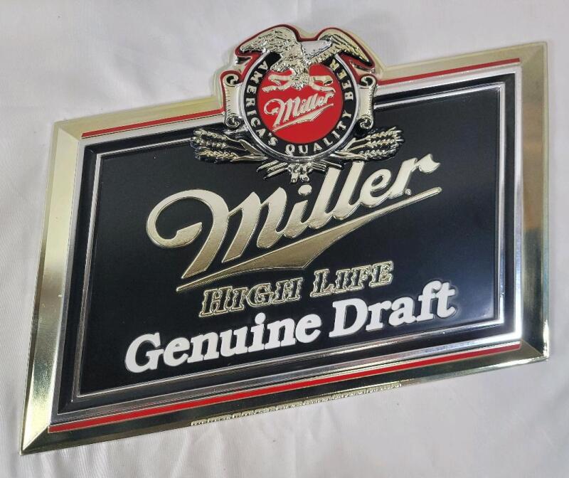 Miller High Life Genuine Draft Plastic Bar Wall Sign . Measures 14.5"&times;12" .
