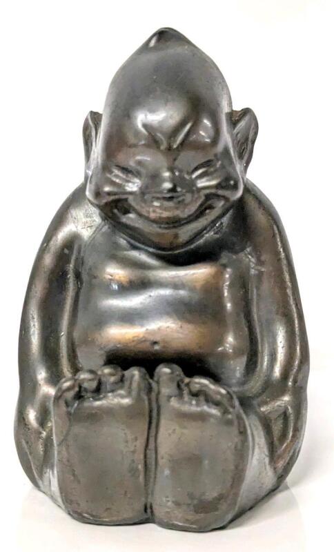 Vintage Unsigned Billiken Chicago Chalkware Bronze-Colored Figure Designed by Florence Pretz : God of Happiness, God of Luck and God of Things As They Ought To Be, 4" Tall