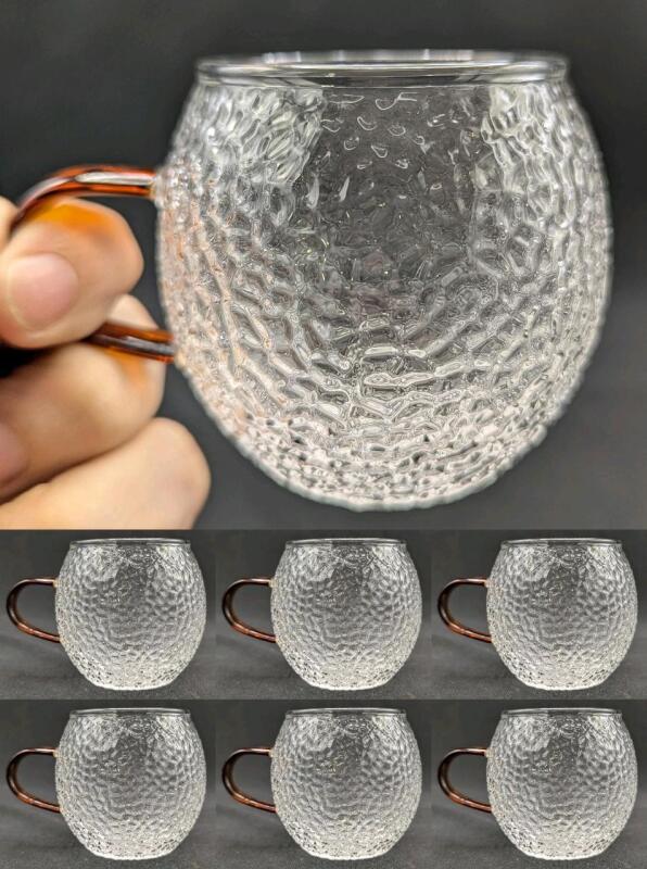 6 New Small Adorable Textured Borosilicate Glass Tea Cups, 2.5" Tall
