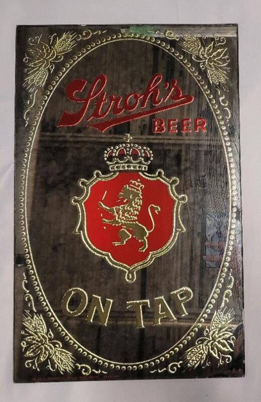 Stroh's Beer " On Tap " Mirror Bar Sign . Measures 12"&times;19"