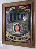 Miller Lite Wood Framed Mirror Bar Sign . Measures 22 ⅝"&times;28 ⅝" .