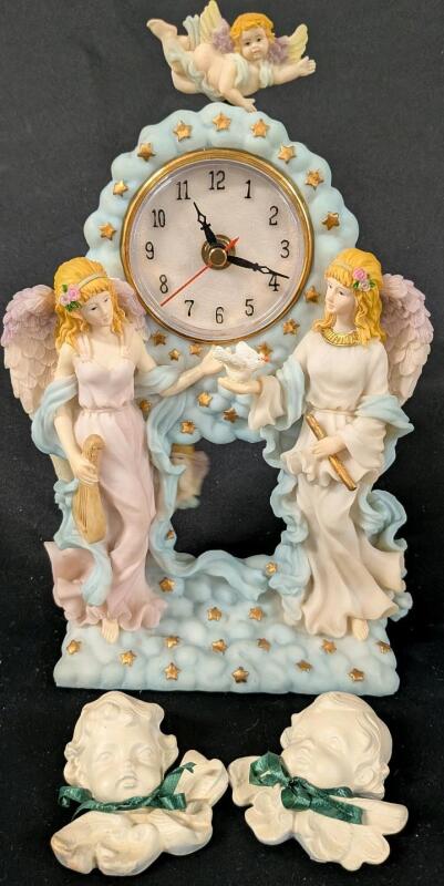 Angel clock with 2 Ceramic Cherub Heads. Clock measure 10.5" Tall.