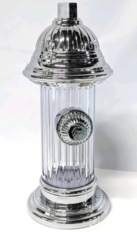 Neat Godinger Silver Art Co. Fire Hydrant Liquor Dispenser, Press Button On Top, Liquid Pours From Side Spout, 14" Tall