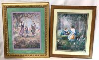 2 Vintage Framed Victorian-Style Prints: 3 Girls in a Garden & Thru God's Grace, Up To 19.5" &times; 23.5"