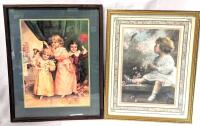 2 Vintage Framed Victorian-Style Prints: Surprise Party & Song of the Bluebird, Up To 16.75" &times; 21"