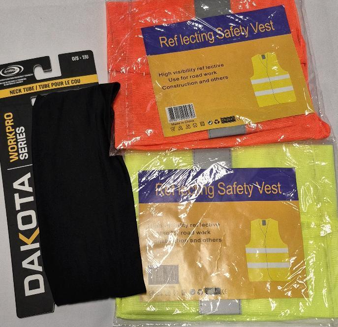 New sz XL Safety Vests & Dakota Neck Tube sz O/S