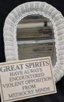 Vintage Wicker Framed Mirror 15 x 11" & Modern Stone Sign 9 x 6"