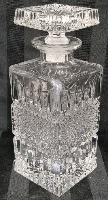 Vintage Bohemia Crystal Whiskey Decanter 9" Tall Diamond-point Cut Design
