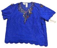 New Size 4XL* Women's Scala for Dillard's Intricately Beaded Front & Back 100% Silk Outer With Rayon Lining Top Made in India, Retailed For $198 Originally